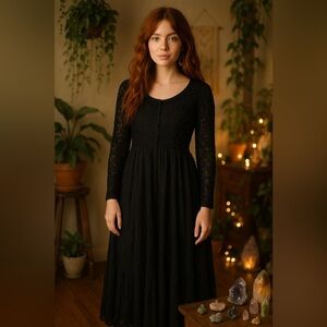 Vintage 90s Divine Sarah Womens Dress Medium Black Beaded Lace Maxi Whimsigoth